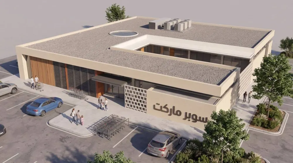 مدينة ذي قار الجديدة — منظر علوي للسوق ومواقف السيارات